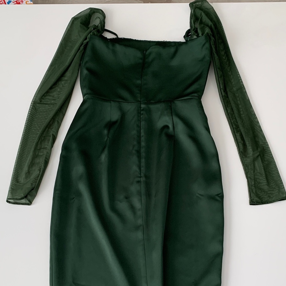 House of CB Ellica Emerald Green Mesh Sleeve Bodycon Midi Dress Size S Excellent - Picture 16 of 16